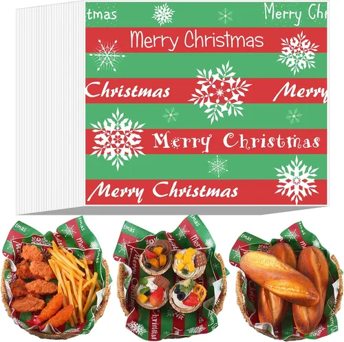 Miniatura 11 de Tenceur 150 piezas de hojas de papel encerado de Navidad para envolver alimentos, papel de pergamino a granel, hojas de papel encerado