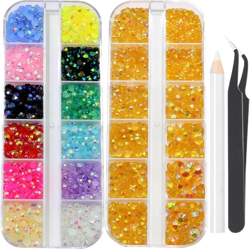Miniatura 21 de 3520 diamantes de imitación de uñas color dorado champán para uñas, multiformas con parte trasera plana, diamantes de imitación redondos
