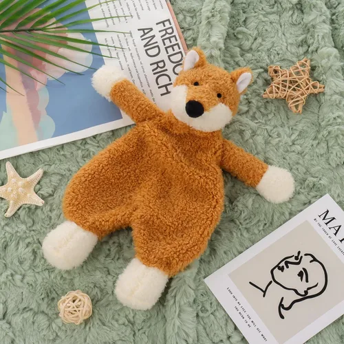 Miniatura 5 de Apricot Lamb Manta de seguridad de animales de peluche, diseño de zorro amarillo, manta de personaje para guardería, felpa de lujo para acurrucarse