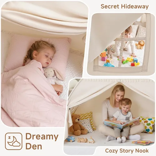 Miniatura 4 de Sumbababy Dosel de Cama Tamaño Twin: Luces y Banderas Tienda de Campaña para Niños de Cama de Piso Interior - Cortinas Portátiles y Plegables