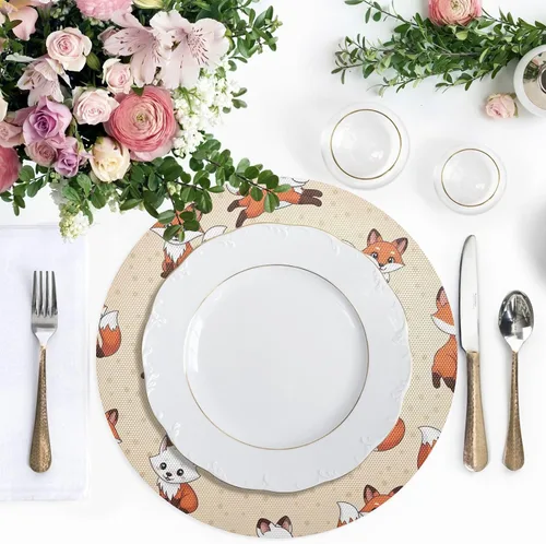 Miniatura 5 de Cute Cartoon Fox Beige PVC Plate Mat, Washable Heat Place Mat for Kitchen one sizex1