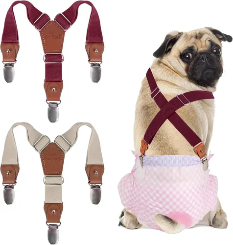 Pet Soft Tirantes para perro, 2 piezas, tirantes para pañales para perros, falda para perros, vestido para perrito (café y borgoña, XS/S)