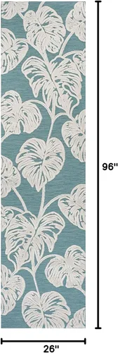 Miniatura 2 de Eyely CWH100C-28 Hawaii Tobago - Alfombra de pasillo de dos tonos con hoja de Monstera para interiores y exteriores, bohemia; moderna, dormitorio