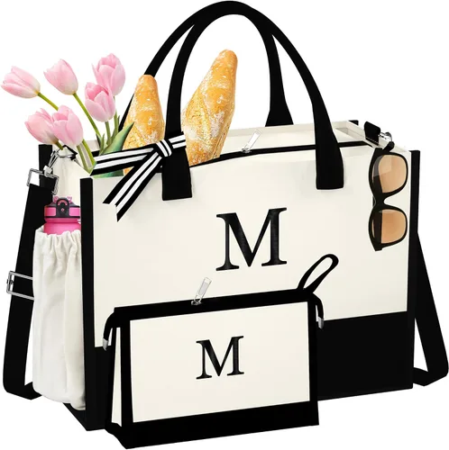 Regalos para el día de la madre para mujeres, bolsa de lona con inicial para mujeres, regalos de cumpleaños personalizados para mamá, amigas,