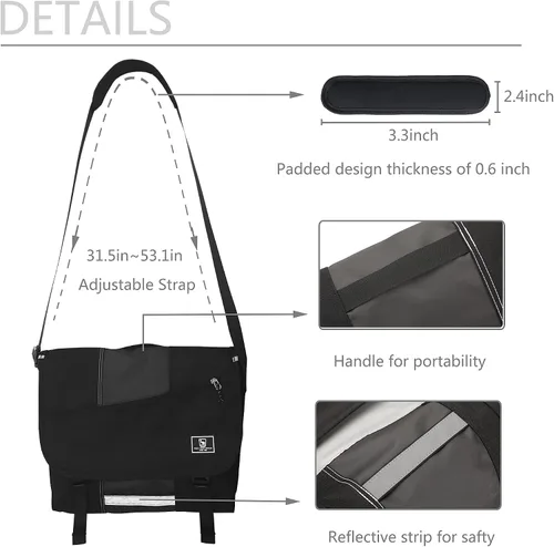 Miniatura 4 de OIWAS Bolsa de mensajero pequeña para hombres/mujeres, bolsa cruzada de viaje, bolsa de hombro de lona de 14 pulgadas para computadora portátil