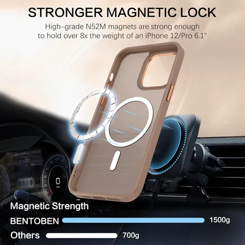 Miniatura 3 de BENTOBEN Funda magnética para iPhone 12, iPhone 12 Pro [compatible con Magsafe] translúcida mate, delgada, delgada, a prueba de golpes, para Marrón