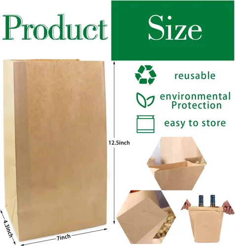Miniatura 2 de BadenBach Paquete de 50 bolsas de almuerzo de papel marrón de 12 libras, 12.5 x 7 x 4.3 pulgadas, bolsas de pan grandes a granel, bolsas de papel