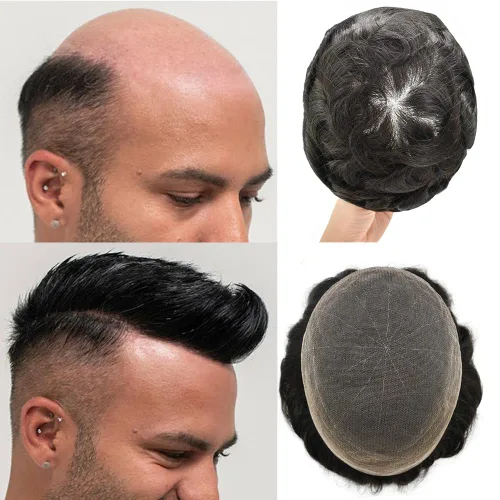 Toupee para hombres, encaje francés completo, para hombres, tupé, sistema de reemplazo de cabello humano 100% europeo para hombres, piezas de