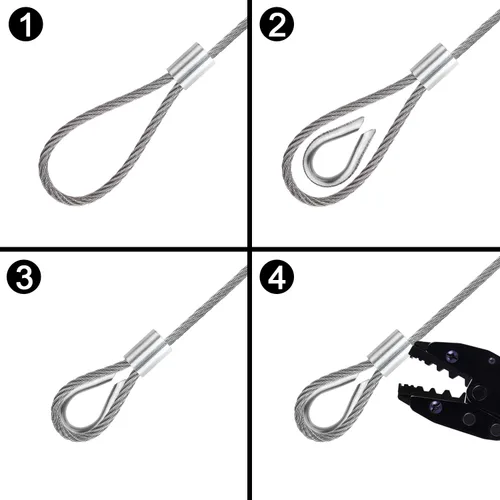 Miniatura 7 de Los kits de barandillas de cable incluyen cable de alambre de acero inoxidable 304 de 1/8 pulgadas x 33 pies, 50 fundas de aluminio para prensar
