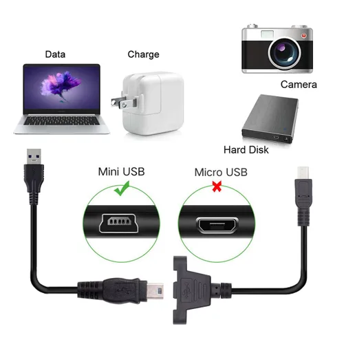 Miniatura 5 de cablecc Tipo de montaje en panel Mini USB2.0 5Pin macho a hembra Cable adaptador de extensión con tornillos 19.7 in