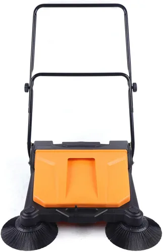Miniatura 8 de TFCFL Barredora industrial de empuje manual de 41 pulgadas, barredora amarilla para exteriores e interiores con contenedor de residuos grande