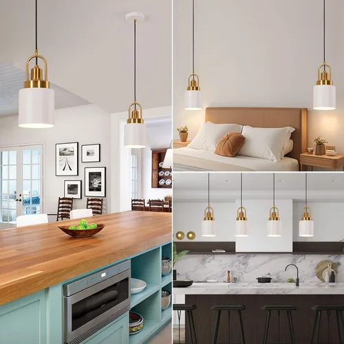 Miniatura 8 de Lámpara colgante cilíndrica blanca moderna de 5.11 pulgadas de diámetro, adecuada para isla de cocina, fregadero, comedor, dormitorio, pasillo