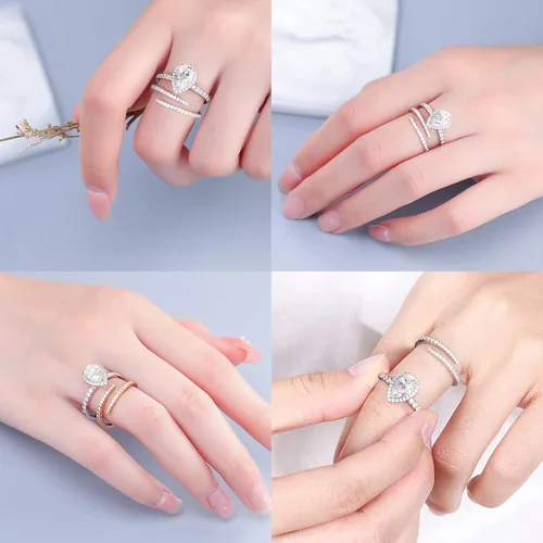 Miniatura 5 de MOOSEA Anillos de moissanita abiertos para mujer, oro blanco de 14 quilates, color vermeil D, claridad VVS1, anillos a juego, anillos de eternidad