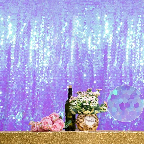 Miniatura 13 de JYFLZQ Cortinas de fondo de lentejuelas negras de 4 x 8 pies, 2 paneles de fondo de pared brillante, fondo de lentejuelas grandes con purpurina