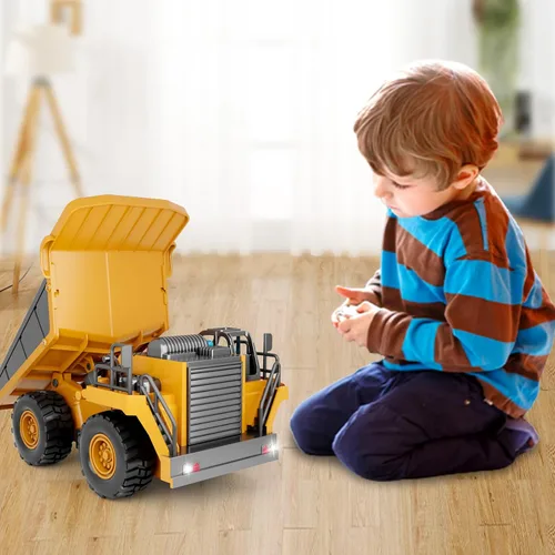 Miniatura 4 de Dwi Dowellin Juguetes de Camión Volquete con Control Remoto para Niños de 4-7, Carro RC de Construcción con Luces/Sonidos para Niños de 8-12 Años