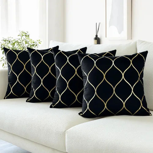 Miniatura 2 de OTOSTAR Juego de 4 fundas de almohada decorativas doradas de 18 x 18 pulgadas, fundas de almohada cuadradas de terciopelo suave, fundas de cojín