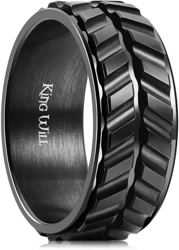 King Will Anillo de ansiedad giratorio para hombre, color negro, plateado, dorado, 0.315 in, cadena de malla de alambre de acero inoxidable, malla