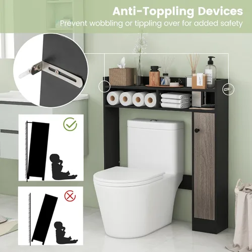 Miniatura 8 de Giantex Armario de almacenamiento corto sobre el inodoro, organizador de baño con gabinete de una sola puerta y estantes ajustables, ahorro