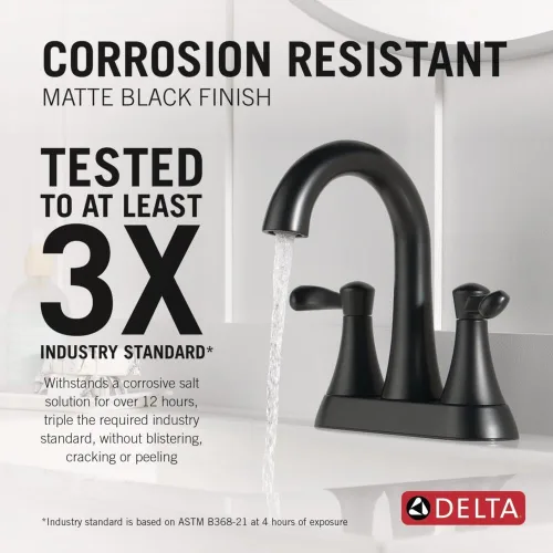 Miniatura 2 de Delta 25897LF Esato 1.2 GPM Grifo de baño central de dos manijas con montaje de drenaje emergente de empuje - negro mate