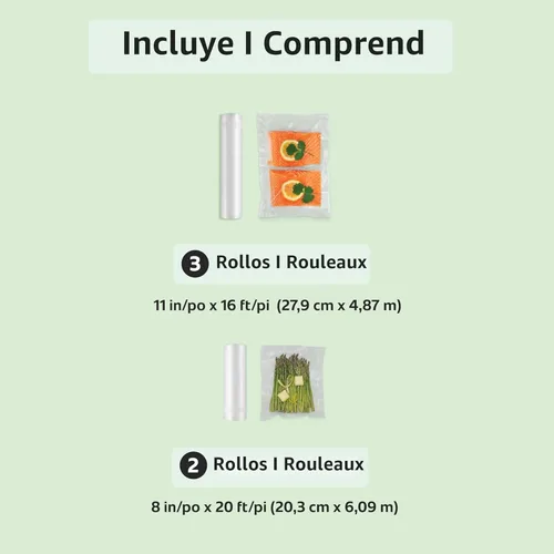 Miniatura 7 de FoodSaver Bolsas selladoras al vacío de longitud personalizada, paquete múltiple, 5 rollos para almacenamiento hermético de alimentos y Sous Vide