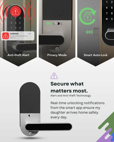 Miniatura 7 de Cerradura inteligente digital de huellas dactilares sin llave con mango y teclado: cerradura electrónica/eléctrica con código, control de Plateado