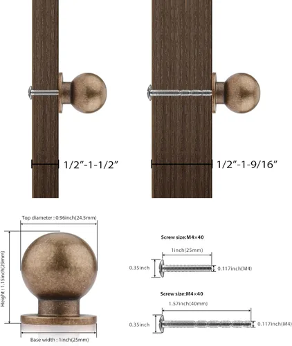 Miniatura 2 de Haliwu Paquete de 5 pomos de bronce antiguo para gabinetes de cocina, tiradores redondos para cajones para baño, cocina, dormitorio