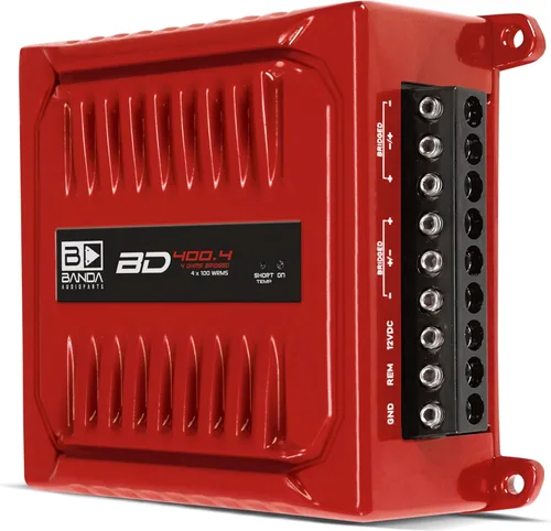 Miniatura 2 de Banda Audioparts BD400.4RED Amplificador de audio para coche de rango completo de cuatro canales 4 x 100 vatios Rms de 4 ohmios puenteado
