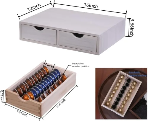 Miniatura 3 de DDYURI Organizador de almacenamiento de cocina con 2 cajones para taza K de café / soporte para cápsulas de café, cajón de organización de oficina