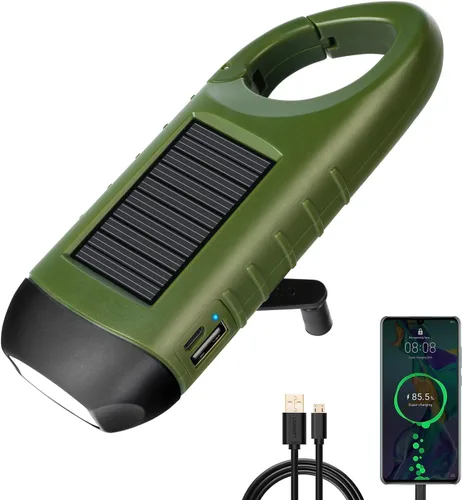 Miniatura 9 de SEANCHEER Linternas solares de manivela, linterna LED compacta recargable de emergencia, linterna de supervivencia de mano, linterna de dinamo