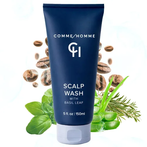 Comme Homme Jabón hidratante para el cuero cabelludo para hombres calvos, limpia, calma y energiza suavemente con albahaca, aloe, té de árbol y