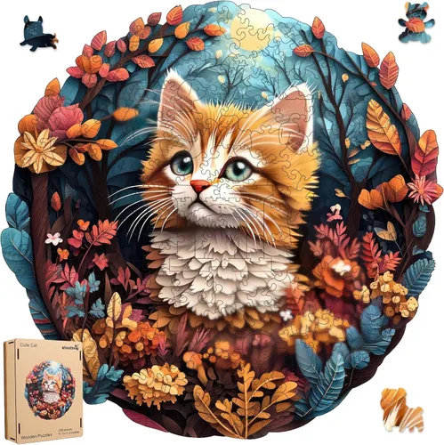 Miniatura 8 de Qiuenisray Rompecabezas de madera, lindo rompecabezas de gato de 500 piezas con forma única, rompecabezas avanzado de madera para juegos familiares