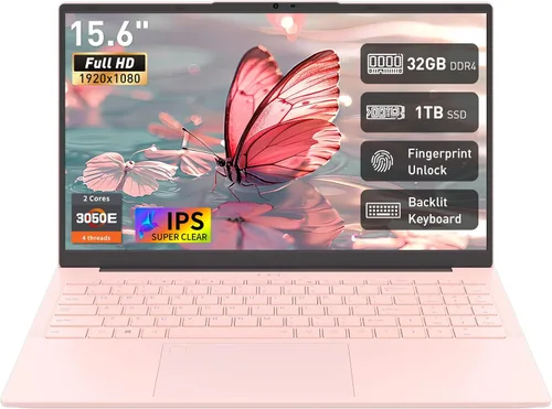 Auusda Portátil FHD de 15.6 pulgadas, 32 GB de RAM + SSD de 1 TB, WiFi 5/USB 3.0/Full USB-C/HDMI, procesador 4T de doble núcleo, Win 11 Pro,