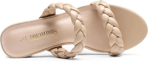 Miniatura 6 de DREAM PAIRS Zapatos de tacón bajo con dos correas trenzadas para mujer, puntera abierta, tacón grueso, sandalias de tacón grueso, para fiestas