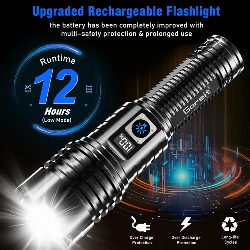 Miniatura 6 de Goreit Linternas LED de alto lúmenes recargables, 20,000 lúmenes XHM77.2 Luz de flash súper brillante USB, linterna de mano de alta potencia
