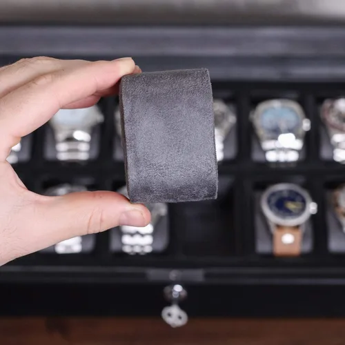 Miniatura 6 de ROTHWELL Caja de reloj de cuero con 12 ranuras para hombre, organizador de exhibición de lujo para relojes, forro de microgamuza, soporte