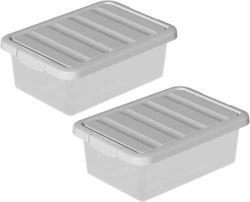 Miniatura 7 de Paquete de 2 contenedores de almacenamiento medianos con tapas, caja organizadora apilable transparente de 14 cuartos de galón, contenedores Tapa