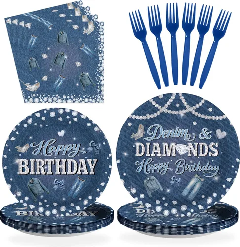 Miniatura 18 de 96 piezas de decoraciones de graduación azules y doradas platos y servilletas desechables de feliz cumpleaños, decoraciones azules y doradas