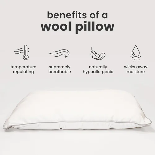 Miniatura 3 de Woolino Almohada para niños pequeños, almohada de dormir de lana 100 % transpirable de primera calidad y funda de algodón, tamaño de viaje