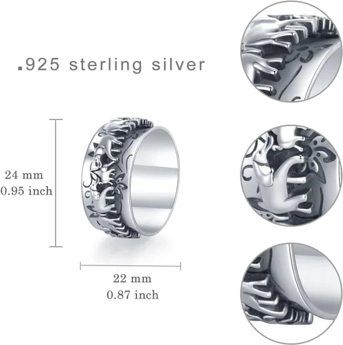 Miniatura 4 de Anillo giratorio de plata de ley con elefante, anillo giratorio para mujer, anillo giratorio de elefante, joyería de regalo para mujeres y hombres