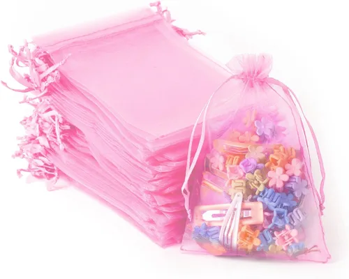 Miniatura 11 de 50 bolsas de organza de Navidad, 4 x 6 pulgadas, pequeñas bolsas de regalo de Navidad con cordón, bolsas de malla para regalo rojo (Red-christmas)