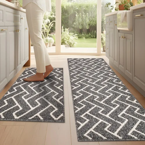 Miniatura 22 de hicorfe Juego de 2 tapetes de cocina antideslizantes para piso, cómodas alfombras de cocina lavables para pasillos, entrada, cuarto de servicio