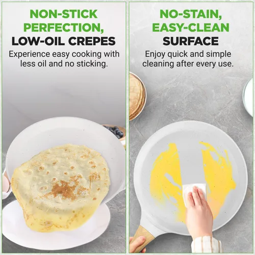 Miniatura 6 de NutriChef Juego de 2 sartenes antiadherentes para crepé, sartenes Dosa recubiertas de mármol de 11 pulgadas con esparcidores de madera, baquelita