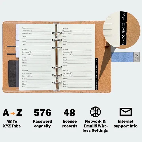 Miniatura 3 de BTSFTOGET Refillable Password Book Binder with Alphabetical Tabs and Lock, 576 Passwords Large Print, 316 Pages Password Keeper for Computer &