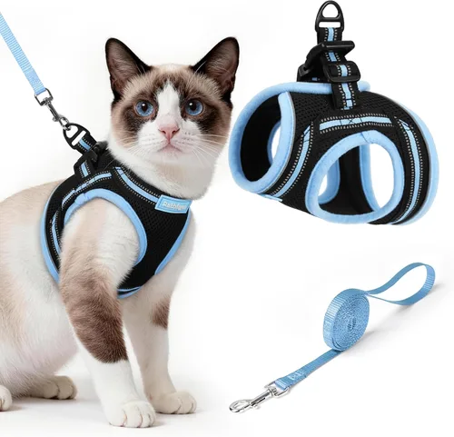 Miniatura 49 de rabbitgoo Juego de arnés y correa para gatos para caminar a prueba de escape, chaleco suave ajustable para gatitos con tira reflectante para gatos