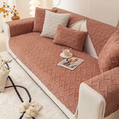 Miniatura 28 de vctops Fundas de sofá de jacquard geométrico de lujo para sofá de granja, funda neutra antideslizante para sofá seccional, funda suave y cálida