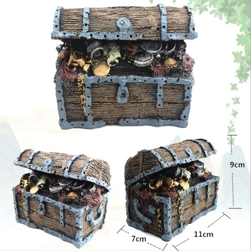 Miniatura 3 de Forart Adorno de cofre del tesoro, adorno de acuario pequeño, decoración de acuario para pecera, adorno de acuario, cuevas acuáticas, cabaña