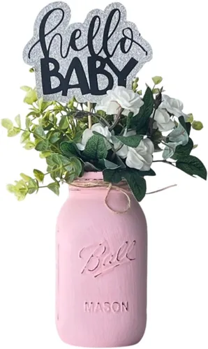 Miniatura 14 de Tarro rosa para centros de mesa, pintado a mano, cuarto de galón envejecido de 32 onzas, 7 pulgadas de alto, centro de mesa rústico de baby shower