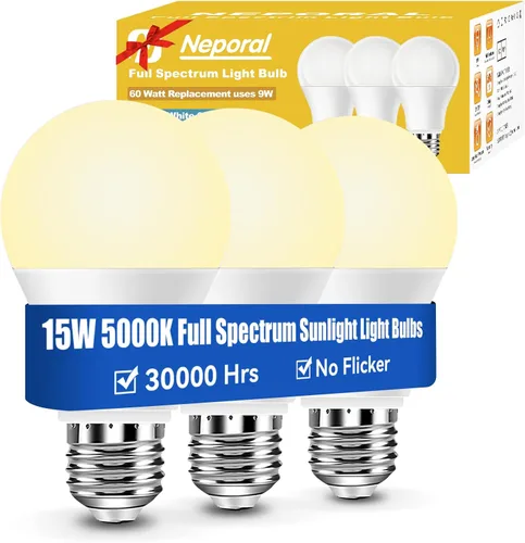 Miniatura 14 de Neporal - Foco de luz de espectro completo de 15 W, focos de luz solar natural sin UV de 2700 K, foco LED de 15 W equivalente a 100 W, CRI 90+, sin