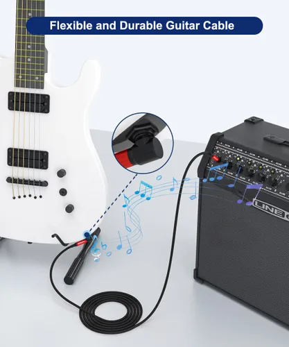 Miniatura 5 de AkoaDa Cable de guitarra de 1/4 de 20 pies, paquete de 2 unidades, cable TS para guitarra eléctrica de ángulo recto compatible con guitarra, bajo