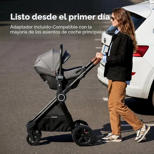 Miniatura 8 de Mompush cochecito estándar de tamaño completo, plegable en un solo paso, asiento con orientación delantera o trasera para niños, cesta de fácil Negro
